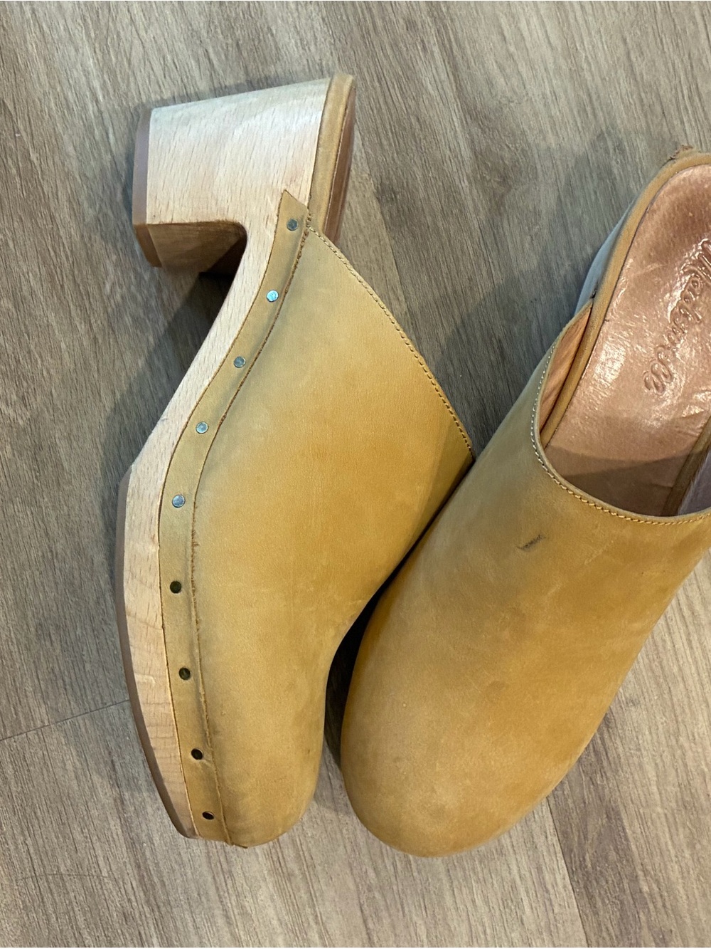 Madewell Mustard Leather Studded Clog Mules
